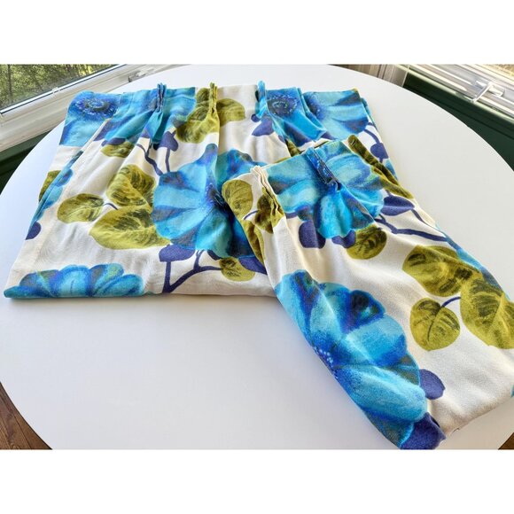 Vintage pleated curtain, huge blue green floral, thick oversized panel, for each - Picture 10 of 10